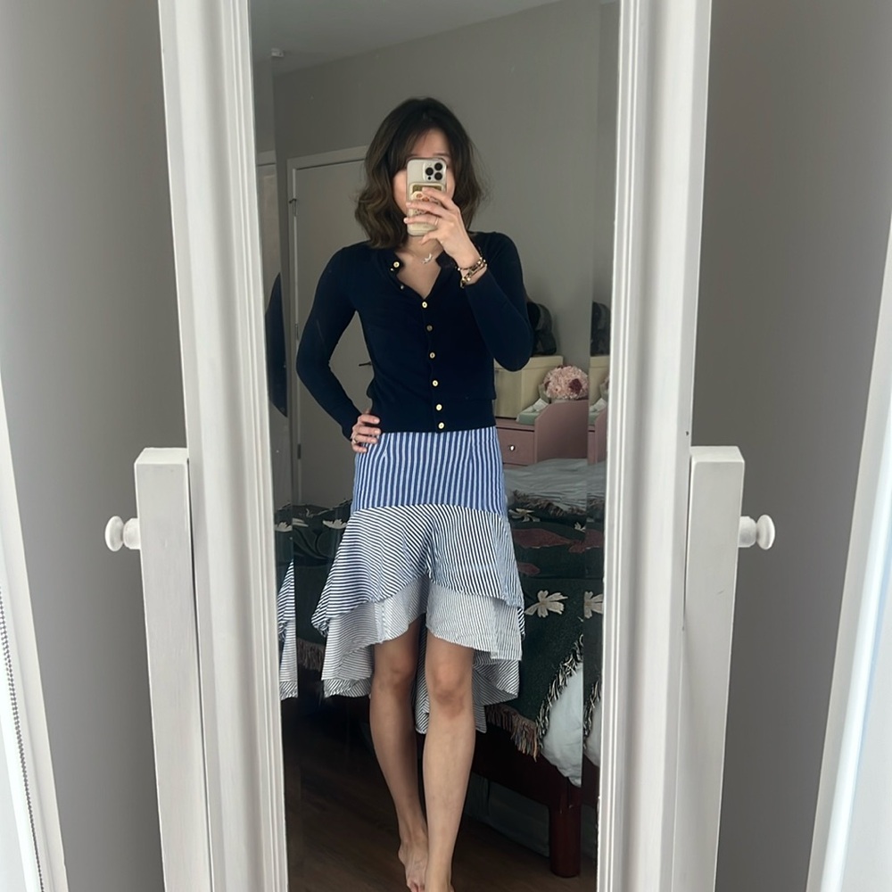 Like new farrow pinstriped high low skirt in blue